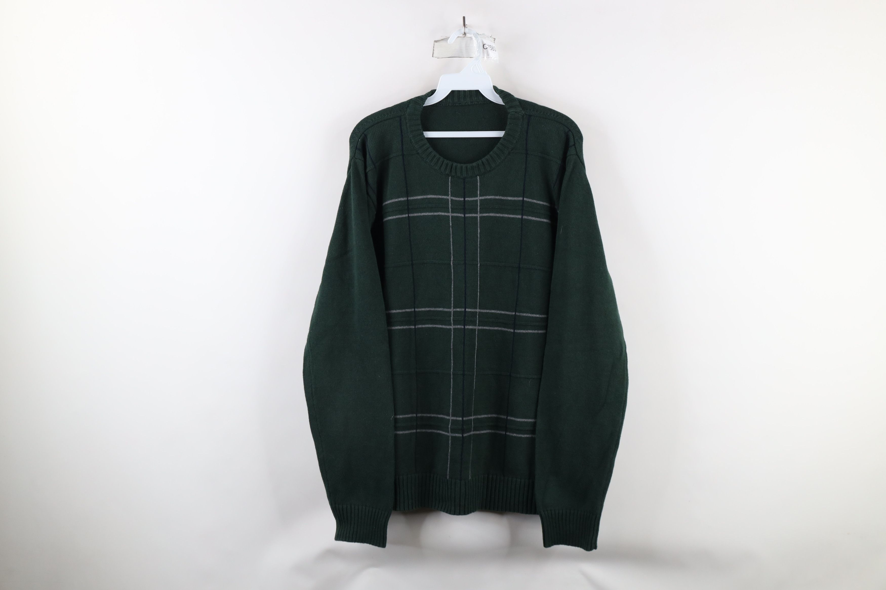 Vintage Vintage 90s Streetwear Striped Knit Crewneck Sweater Green Size US XL / EU 56 / 4 - 1 Thumbnail