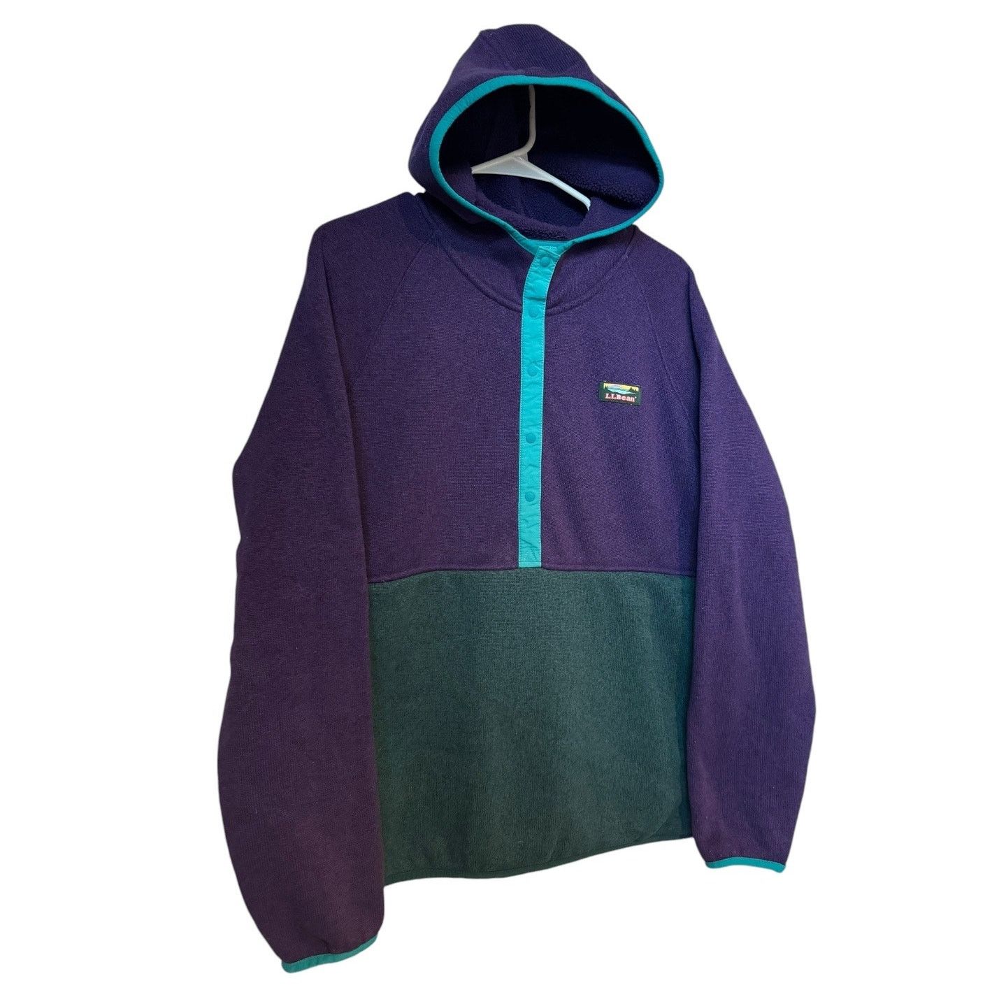 90’s L.L. Bean Hoodie Knit Fleece color block XL