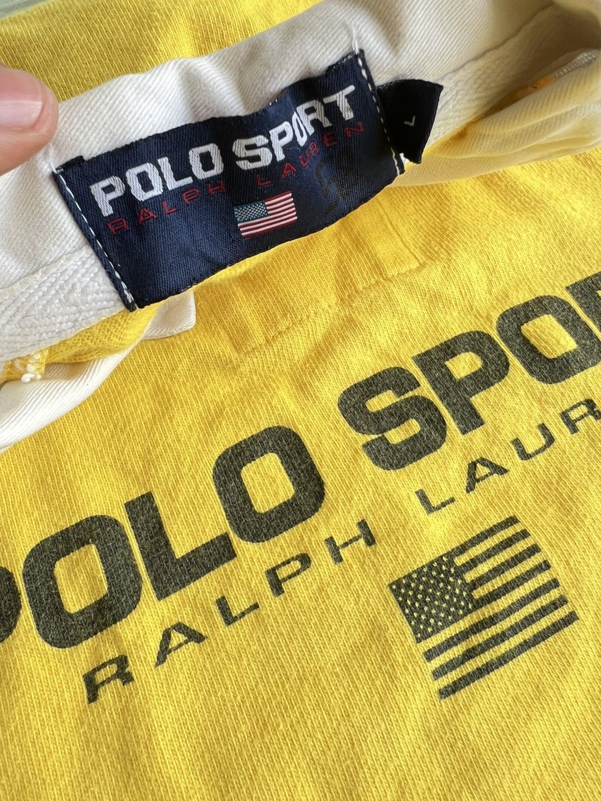 Ralph Lauren Sport Vintage 1990s Polo Sport RL US Flag 🇺🇸 Side Tap Rugby Shirt Size US L / EU 52-54 / 3 - 6 Thumbnail