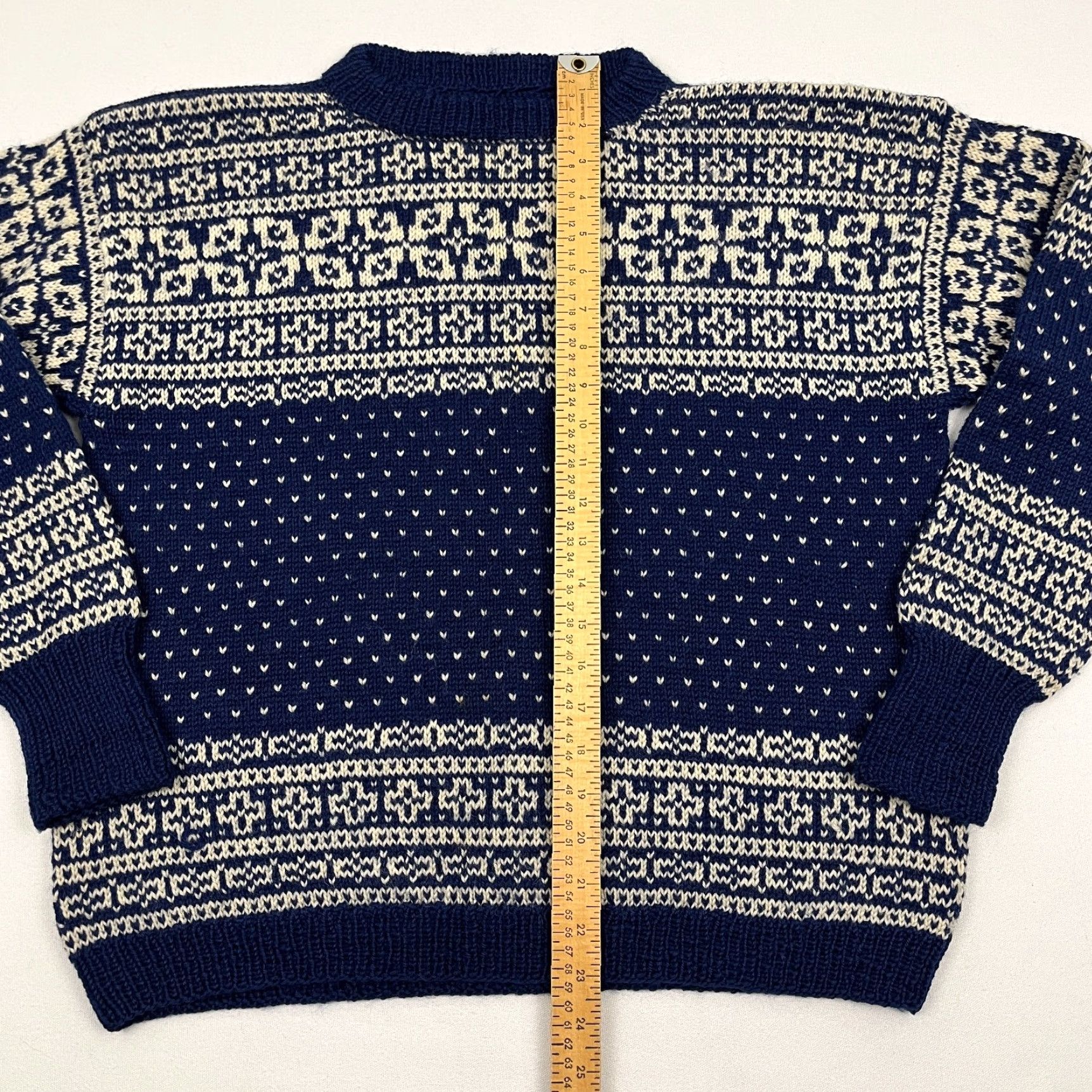 Vintage VINTAGE Nordic Fair Isle Wool Sweater Womens L Blue Ivory Knit Crew Pullover 90s Size L / US 10 / IT 46 - 2 Thumbnail