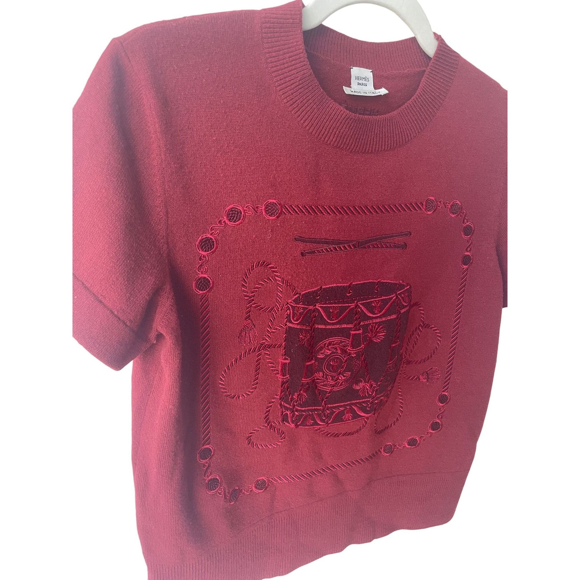 Hermes Hermès Paris Red Wool Short-Sleeve Embroidered Sweater Size 27" / US 4 / IT 40 - 7 Thumbnail