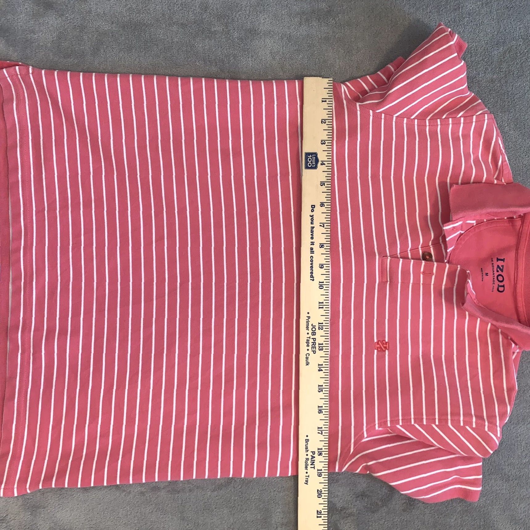 Izod IZOD Advantage Performance Stretch Polo Mens M Pink Blue White Striped Shirt Size US M / EU 48-50 / 2 - 5 Thumbnail