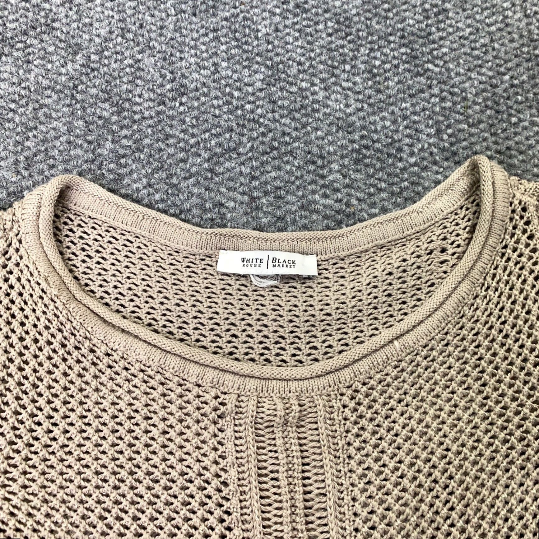 White House Black Market VINTAGE White House Black Market Womens Sweater XS Beige Open Knit Side Slit 3/4 Sleeves Size XS / US 0-2 / IT 36-38 - 3 Thumbnail