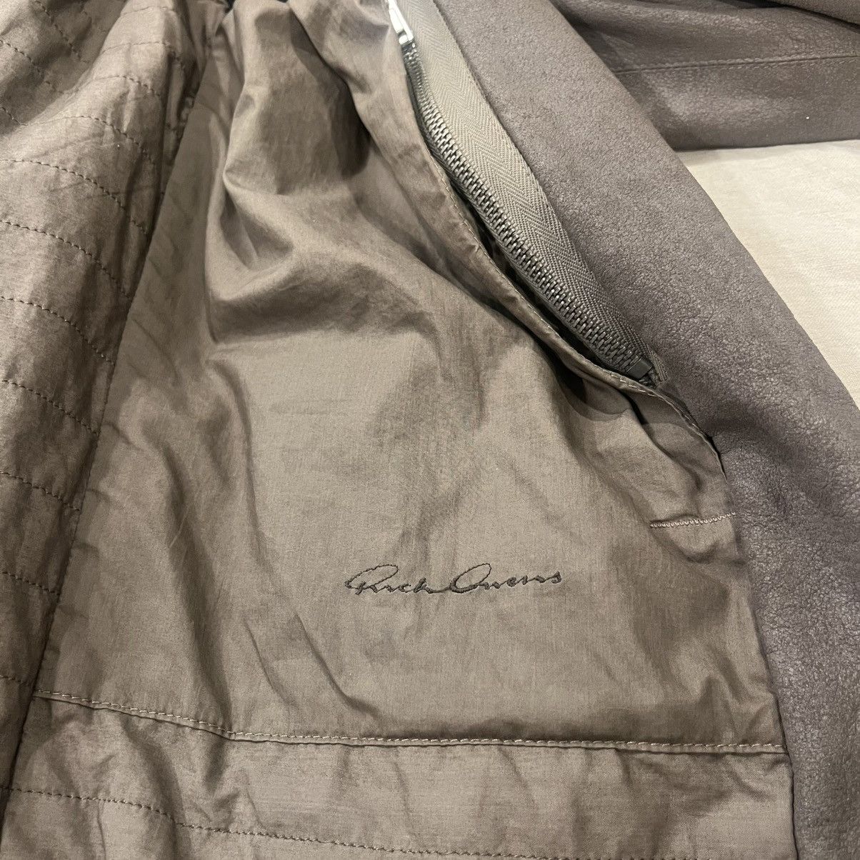 Rick Owens Rick Owens High Neck Intarsia Jacket in LBQ Lamb Suede, Dust Size US S / EU 44-46 / 1 - 10 Thumbnail