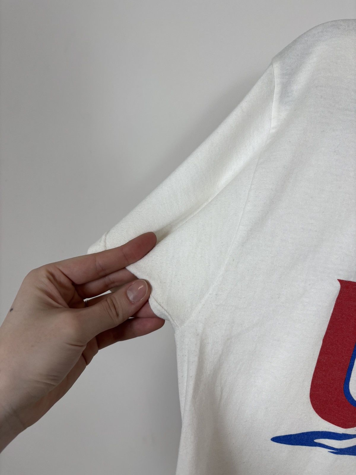 Fruit Of The Loom Vintage 1990s Big USA Flag Logo White T-Shirt Tee Size US M / EU 48-50 / 2 - 7 Thumbnail