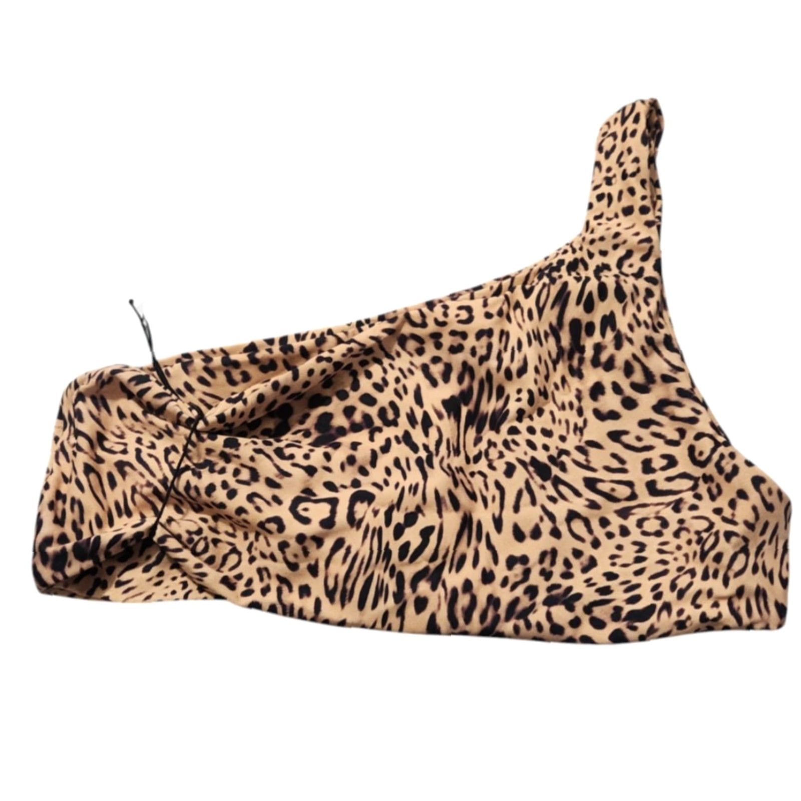 Vintage Skatie Bikini Top Women L Leopard Animal Print One Shoulder Swim Top - Brown - 21% Spandex 79% Polyester, New with Tags Mens? Size L / US 10 / IT 46 - 2 Thumbnail
