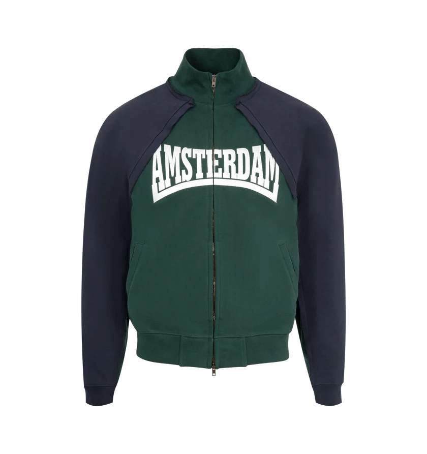 o1h1sh11225 Patched Zip-Up Jacket in Green/Navy Blue
