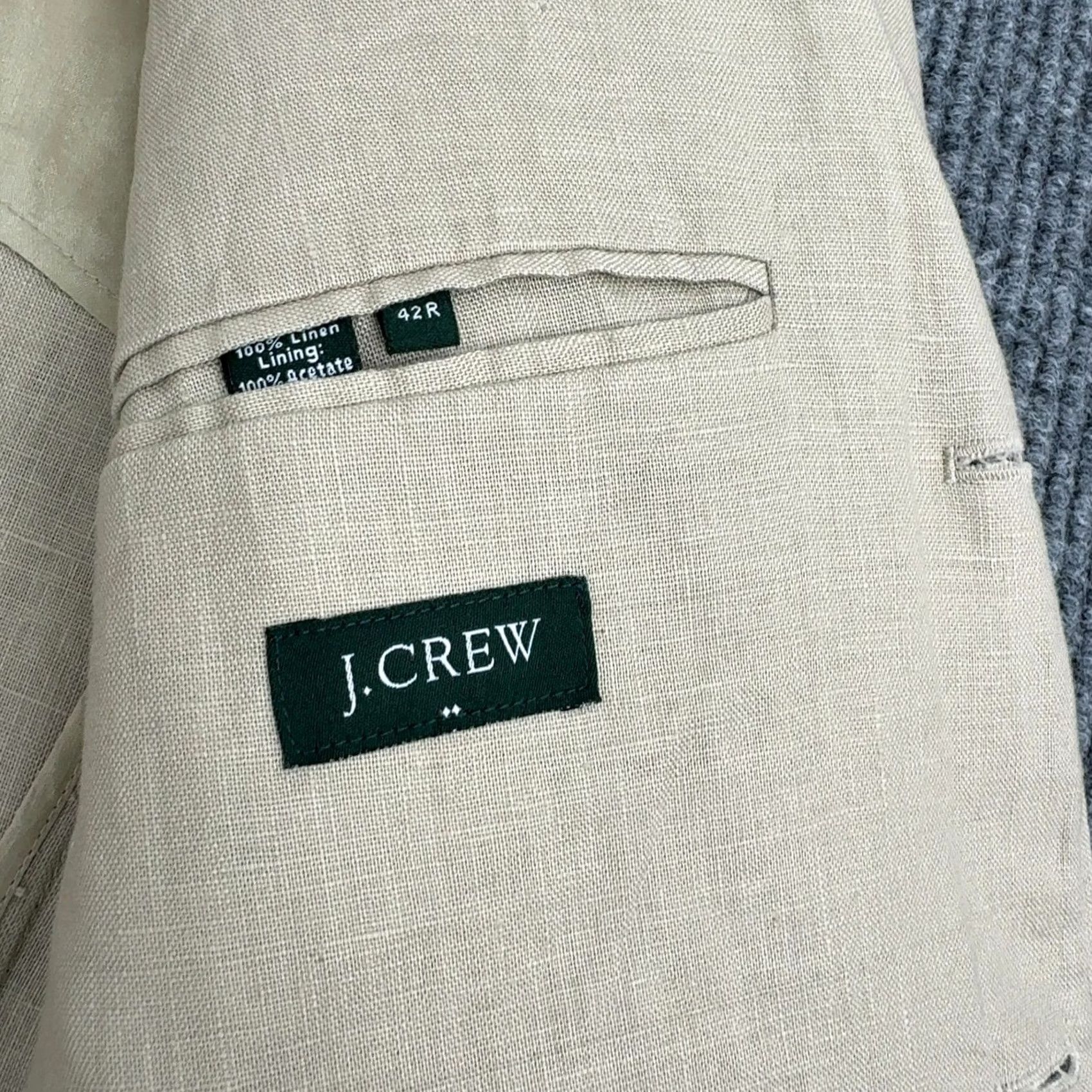J.Crew J.CREW Blazer Mens 42R Tan Linen 3 Button Single Vent Classic Professional Style Size 42R - 5 Thumbnail
