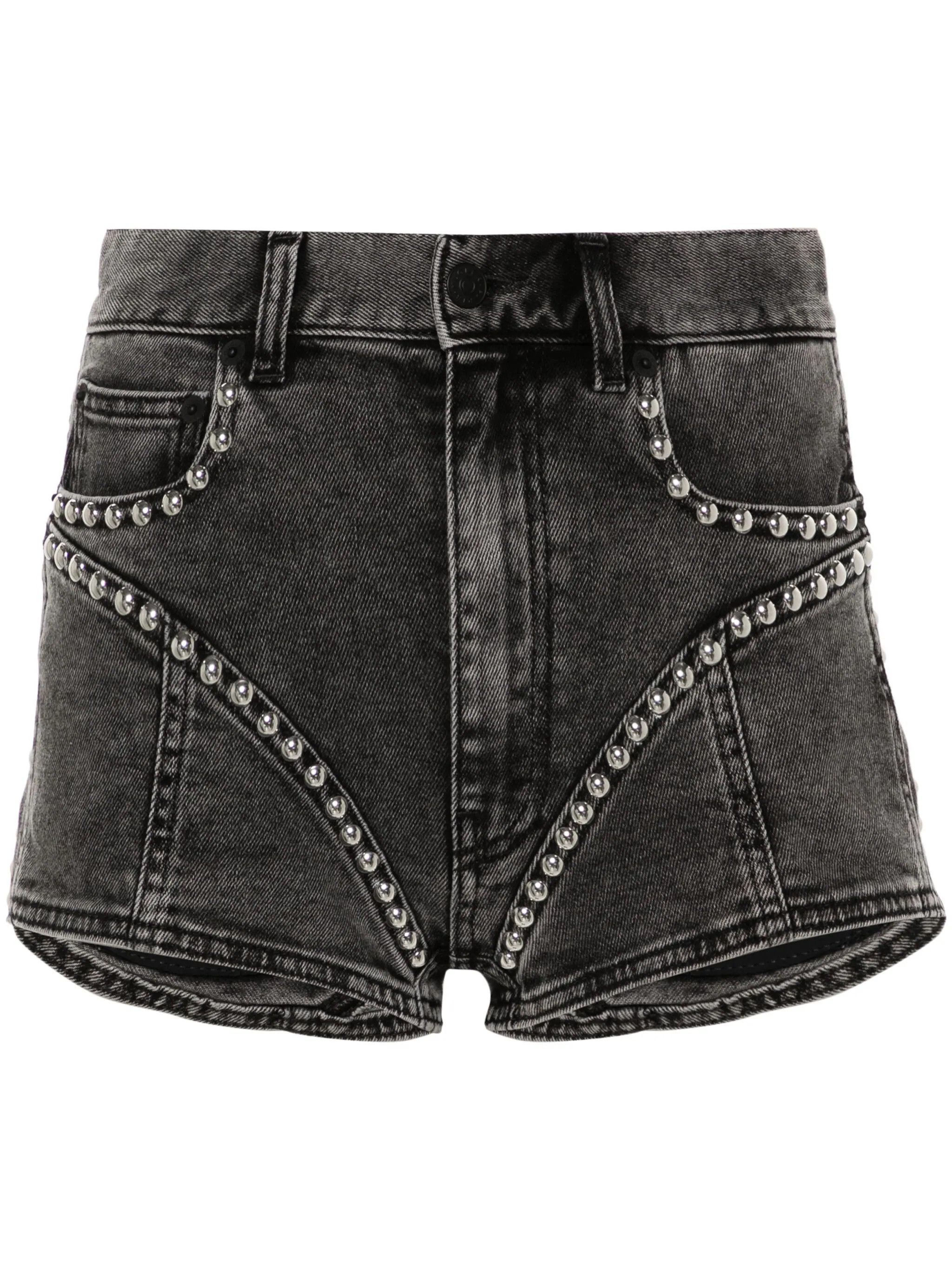 Mugler o1s22i1n1024 Studs Denim Shorts in Grey Size 27" / US 4 / IT 40 - 1 Thumbnail