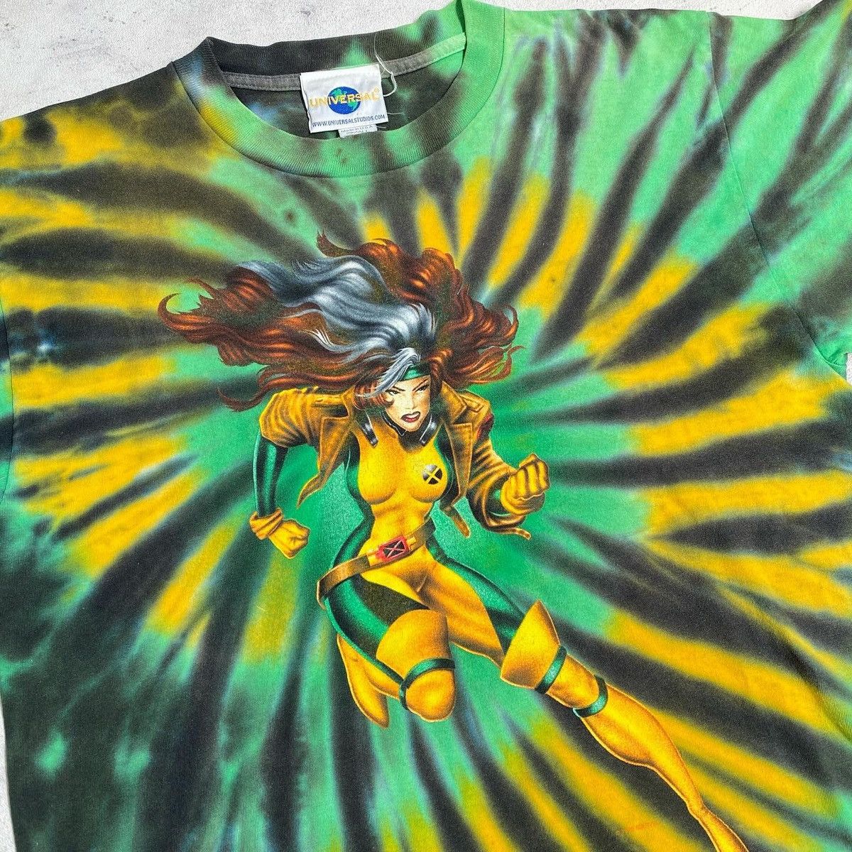 image of Marvel Comics x Movie Vintage Universal Studios Tie Dye X Men Rogue 1999 (Size Small)