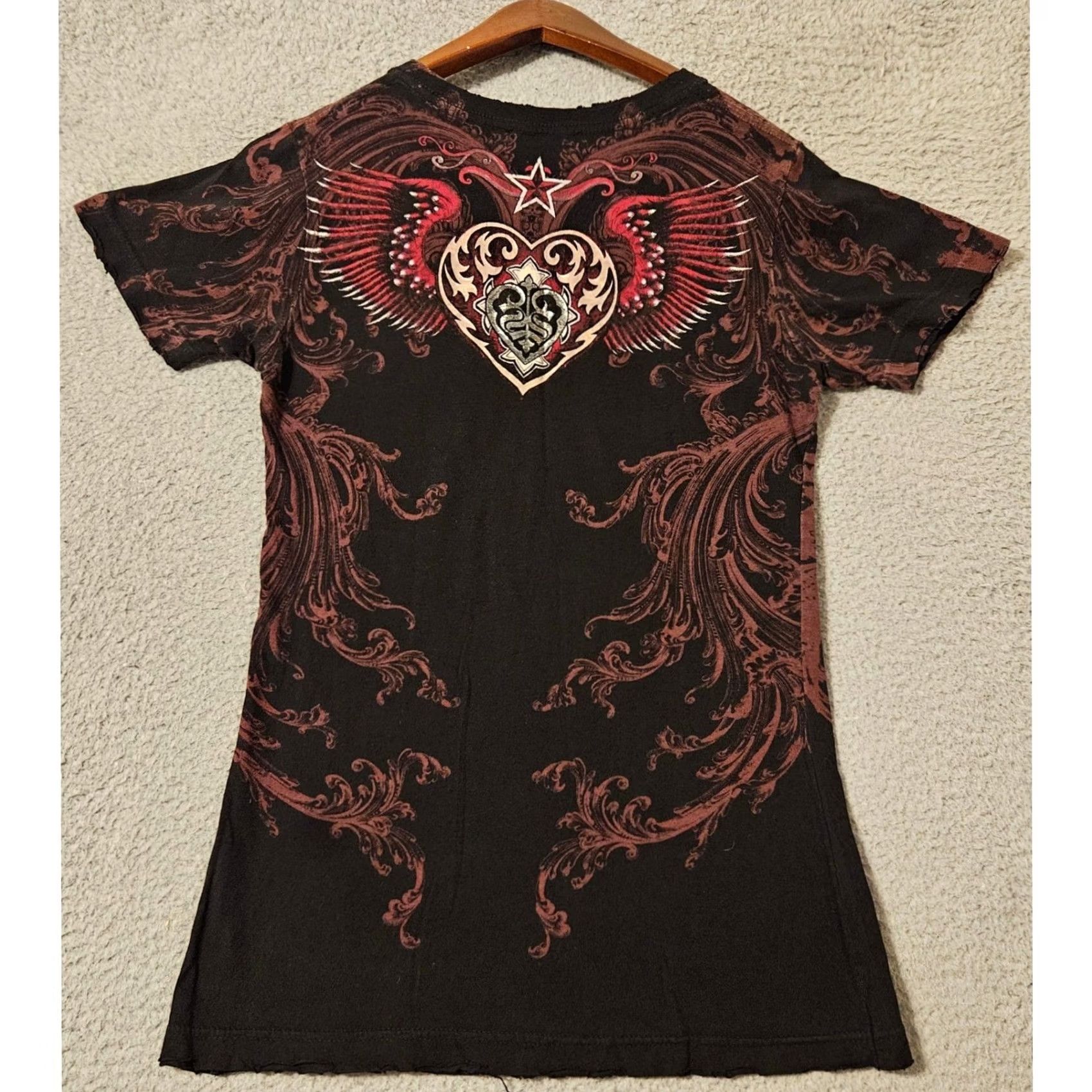 Affliction Sinful Affliction T-Shirt Womens Large Black Y2K Graphic Winged Heart MMA Style Size L / US 10 / IT 46 - 2 Thumbnail