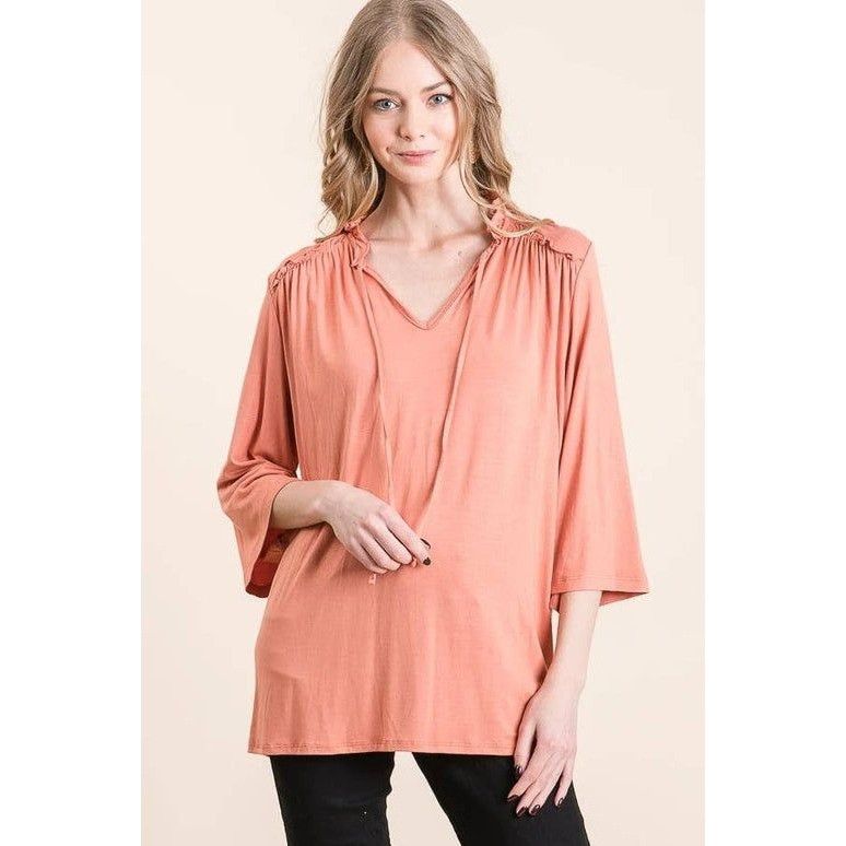 Other Peach Small 3/4 Sleeve Ruffle Tunic Top Large Size L / US 10 / IT 46 - 1 Thumbnail