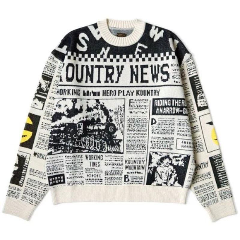 Kapital Kapital 8G Knit Newspaper Pattern Crew Sweater Kountry News Size US L / EU 52-54 / 3 - 2 Thumbnail
