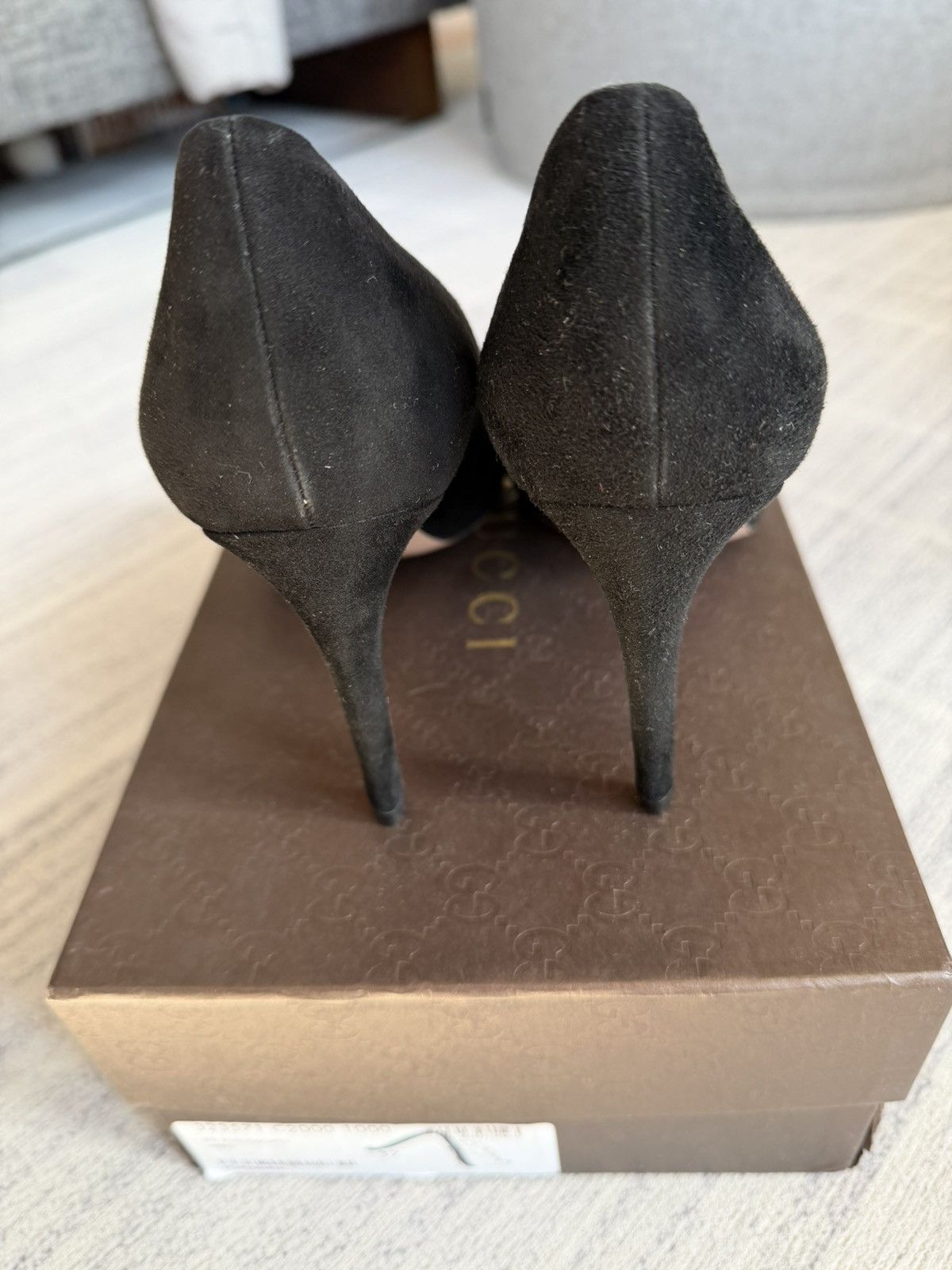 Gucci Gucci Women's Black Suede Peep-Toe Pumps Heels Shoes EU 37 Size US 7 / IT 37 - 5 Thumbnail