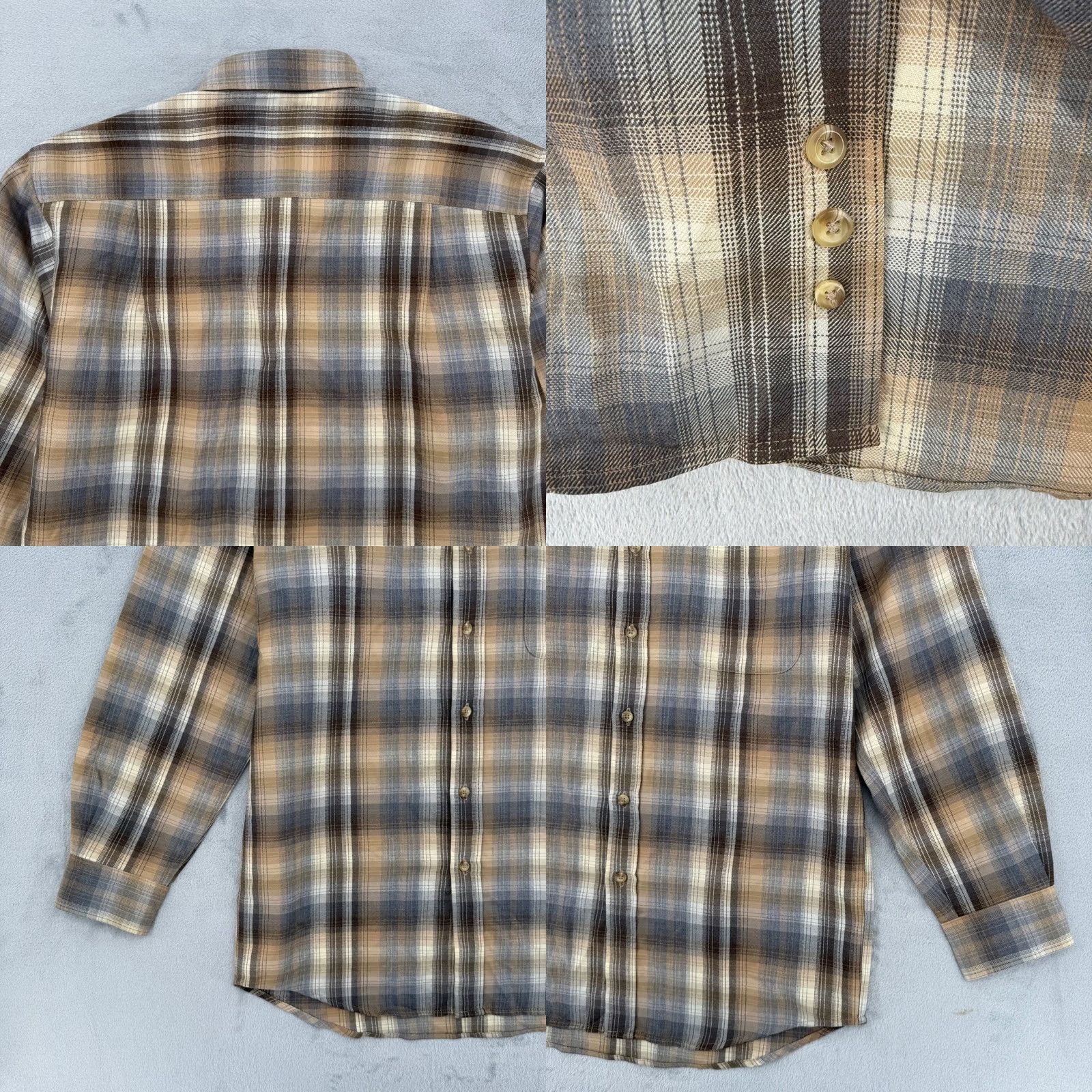 Pendleton Sir Pendleton Mens Plaid Worsted Wool Button-Down Shirt Tan Brown Grey M Size US M / EU 48-50 / 2 - 8 Thumbnail