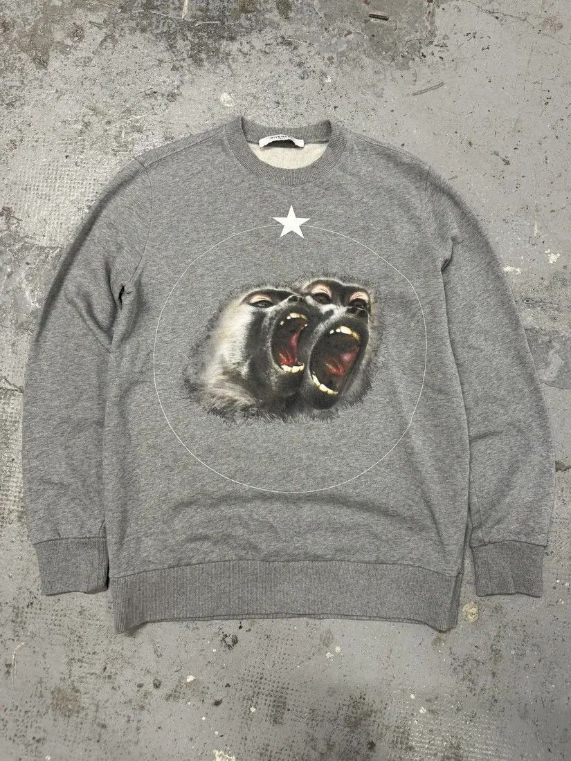 Designer × Givenchy × Vintage SS2016 Givenchy Monkeys Grey Star Sweater by Riccardo Tisci Size US M / EU 48-50 / 2 - 5 Thumbnail