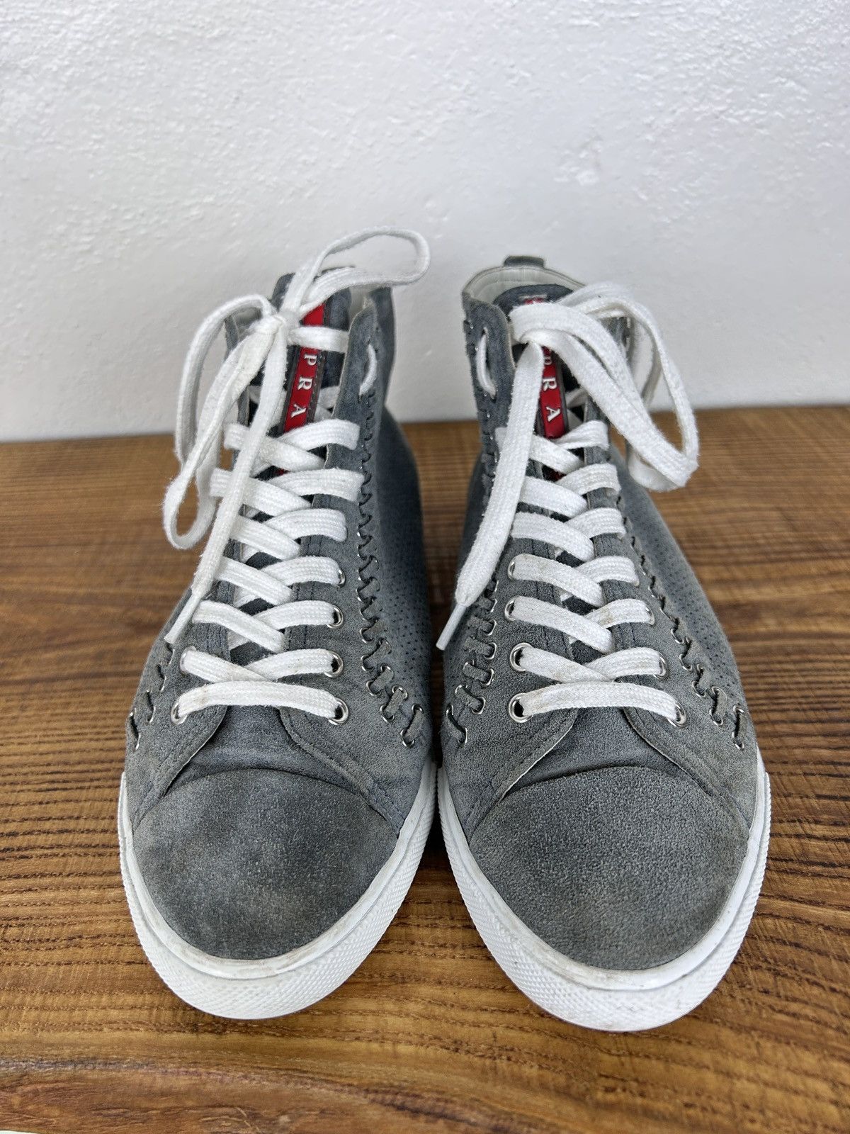 Prada Prada Sport Grey Suede Leather Eyelet Detail High Top 39 Size US 9 / IT 39 - 14 Thumbnail