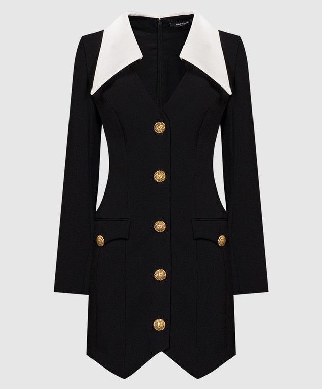 Balmain o1s1wg110825 Virgin Wool Mini Dress in Black Size S / US 4 / IT 40 - 1 Thumbnail