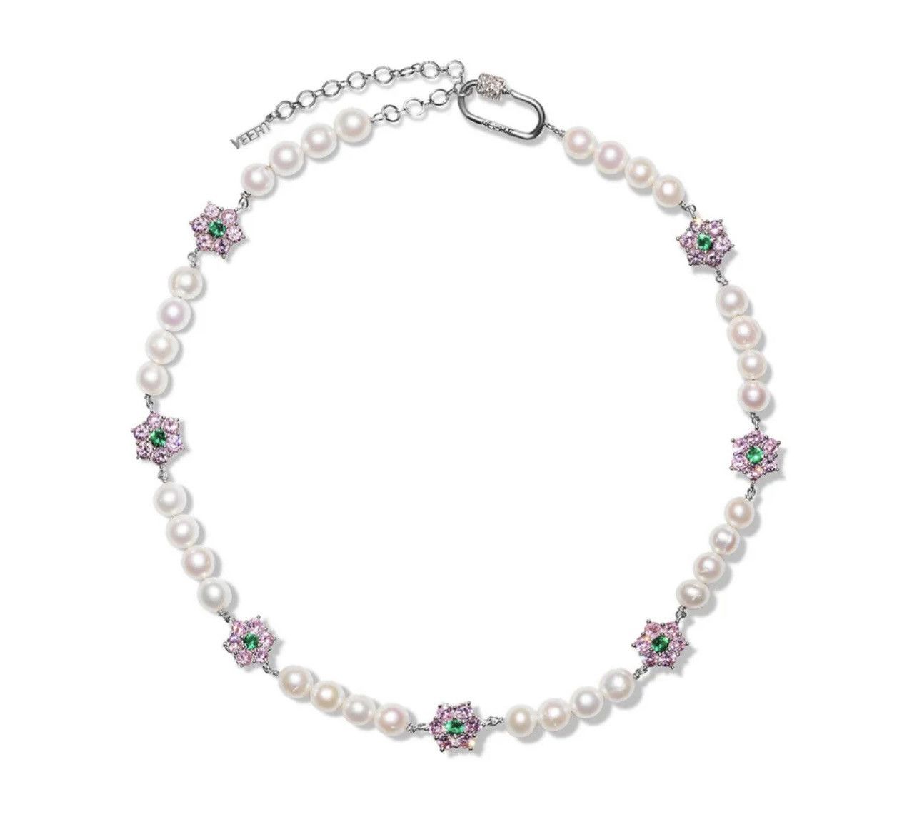 VEERT 18K White Gold Vermeil Flower Pearl Necklace