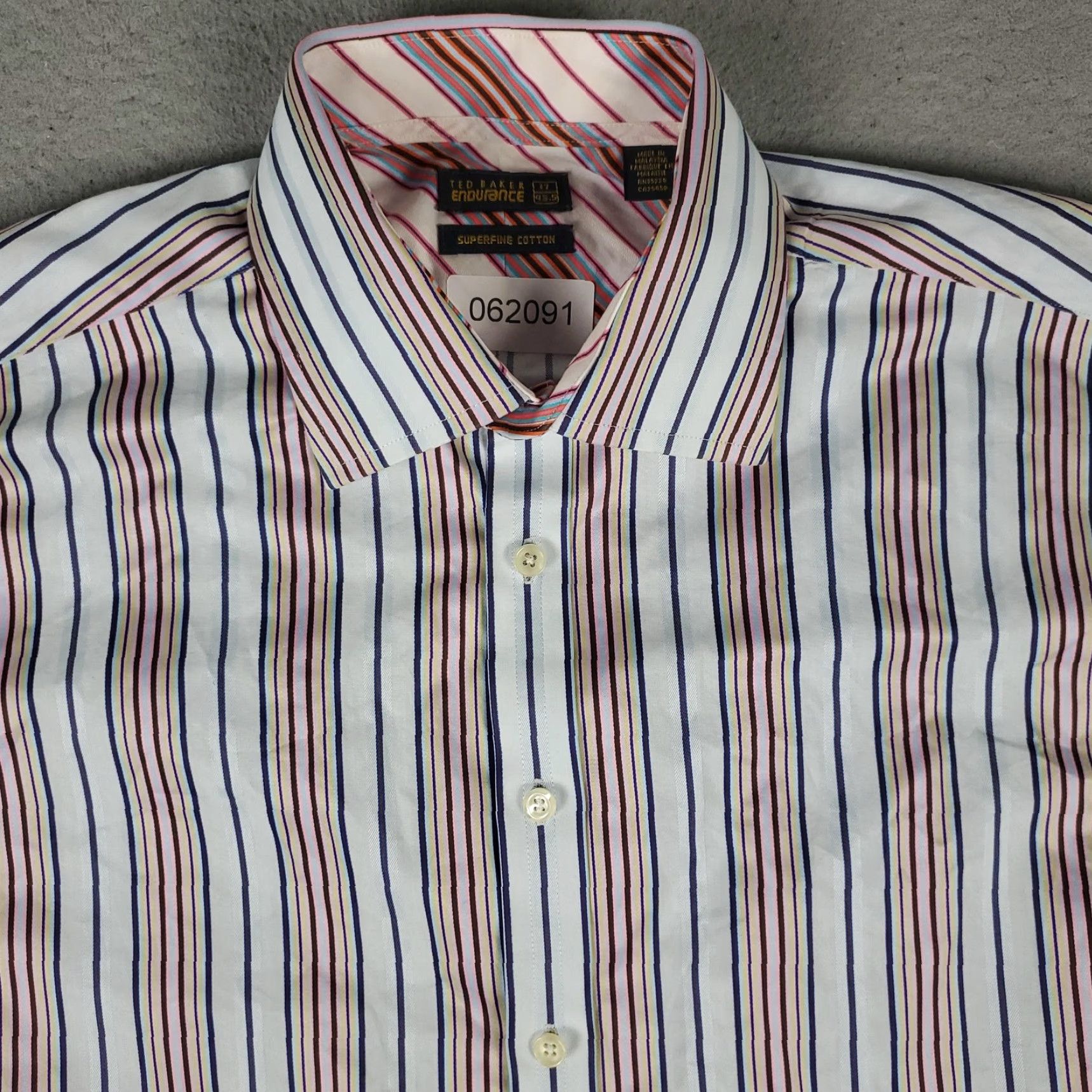 Ted Baker Ted Baker Dress Shirt Mens 17 Large White Striped Spread Cuff Classic Cotton Size 46R - 2 Thumbnail