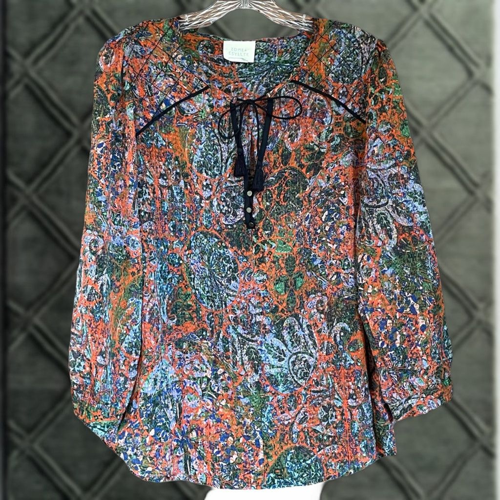 Anthropologie Edme & Esyllte Niya Blouse Sz 12 Paisley Boho Anthropologie Chiffon Keyhole Top Shirt Womens Regular Multicolor Puff Sleeve Blouse Size XL / US 12-14 / IT 48-50 - 1 Thumbnail