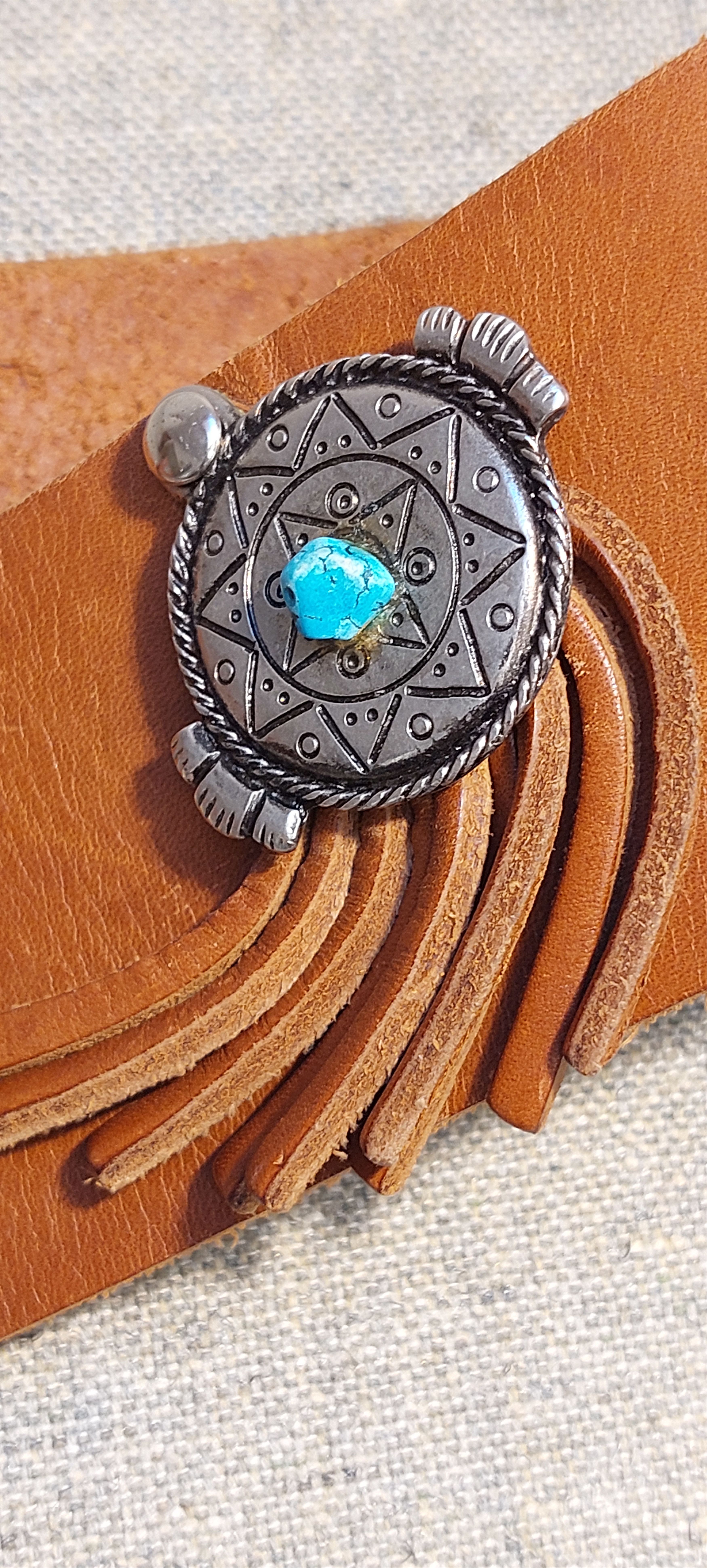 Vintage Vintage Western Leather Belt w/ Turquoise Conchos Size ONE SIZE - 8 Thumbnail