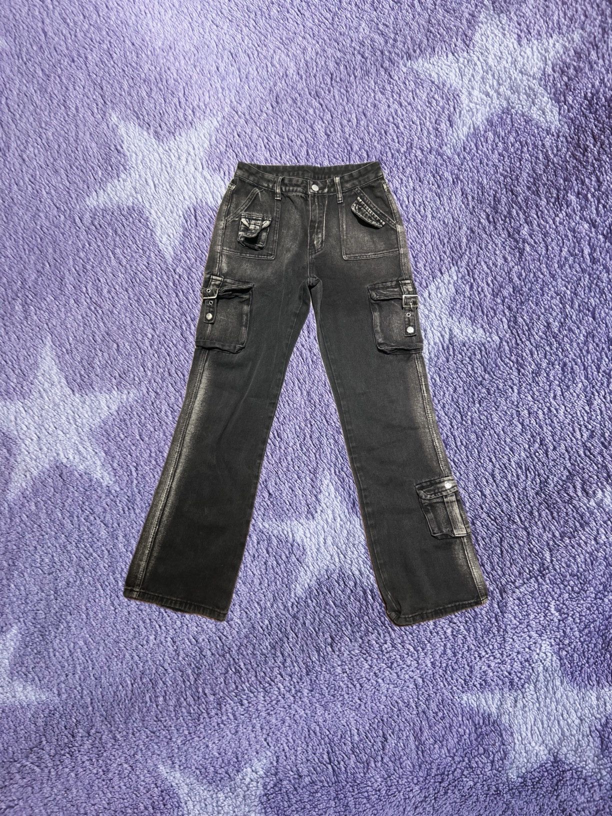 Other × Vintage Black Gray Wash Cargo Jeans with buckles Size 26" / US 2 / IT 38 - 1 Thumbnail