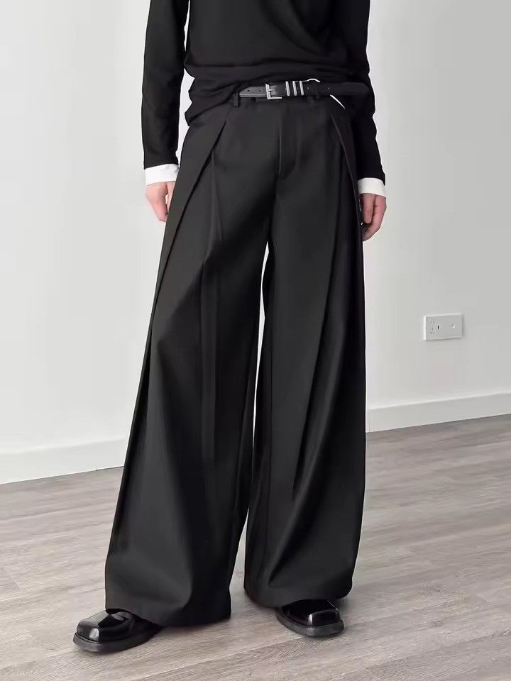 Vintage Black Wide Leg Dress Pants, Pleated Formal Trousers Size US 29 - 3 Thumbnail