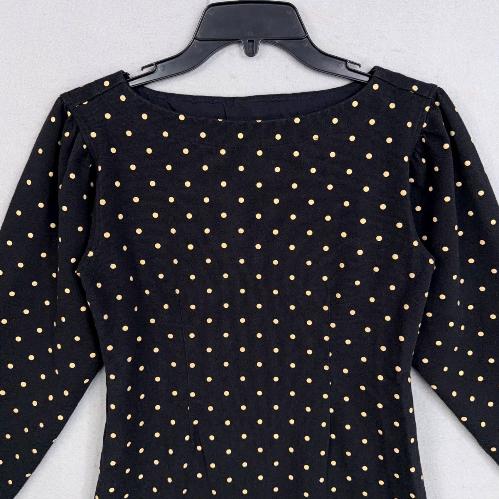 Rebecca Taylor La Vie Rebecca Taylor Dress Womens XS Black Polka Dot Mini Office/Work Retro Long Sleeve Puff Boat Neck Pullover Size XS / US 0-2 / IT 36-38 - 2 Thumbnail