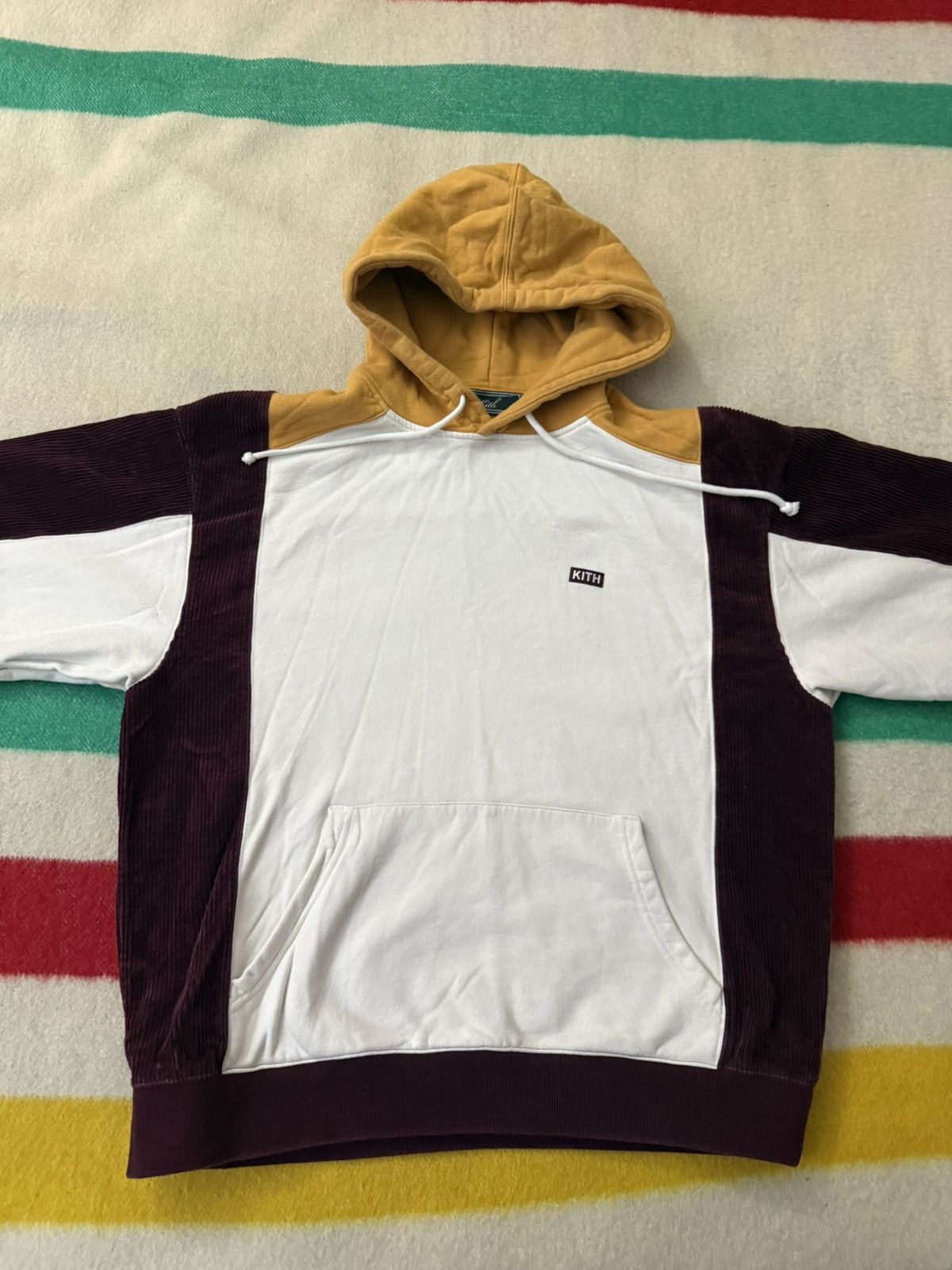 KITH NY Albany Sandrift Corduroy Color Block Hoodie Large L