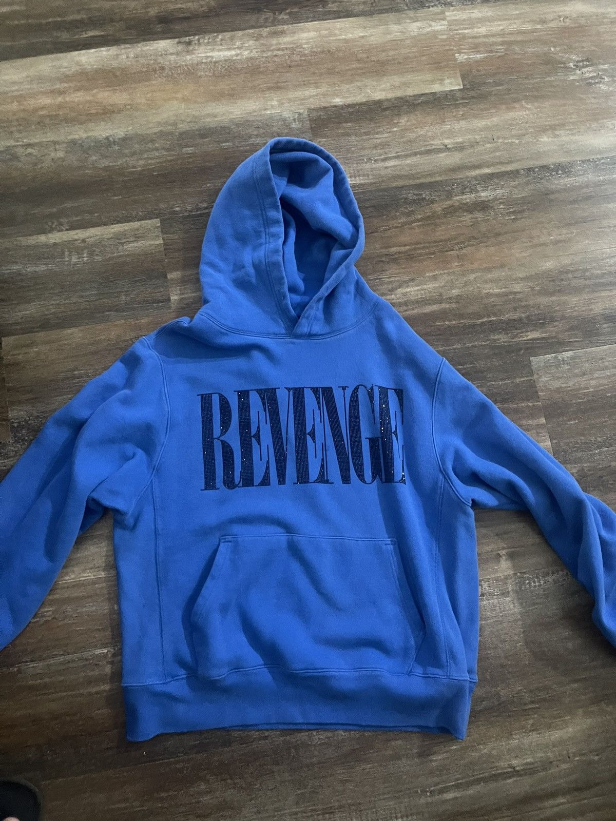 image of Revenge Rhinestone Blue Hoodie, Men's (Size XL)