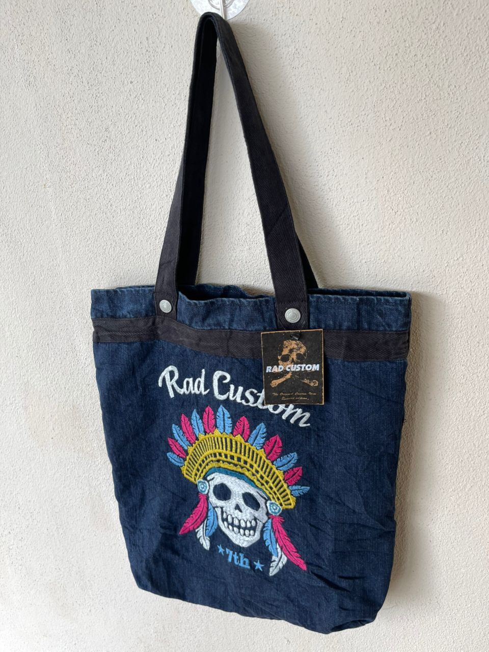Designer × Japanese Brand Rad Customs Skull Embroidered Denim Tote Bag Size ONE SIZE - 2 Thumbnail