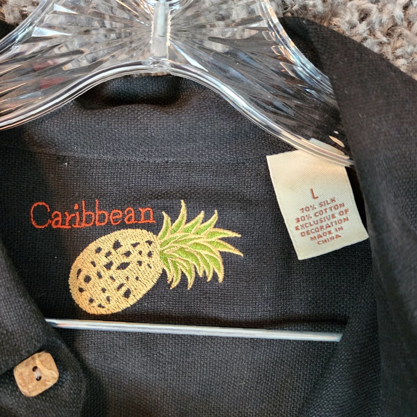 Pinko Caribbean Shirt Men L Silk Black Short Sleeve Pink Flamingo Button Up Mens Size US 33 - 4 Thumbnail