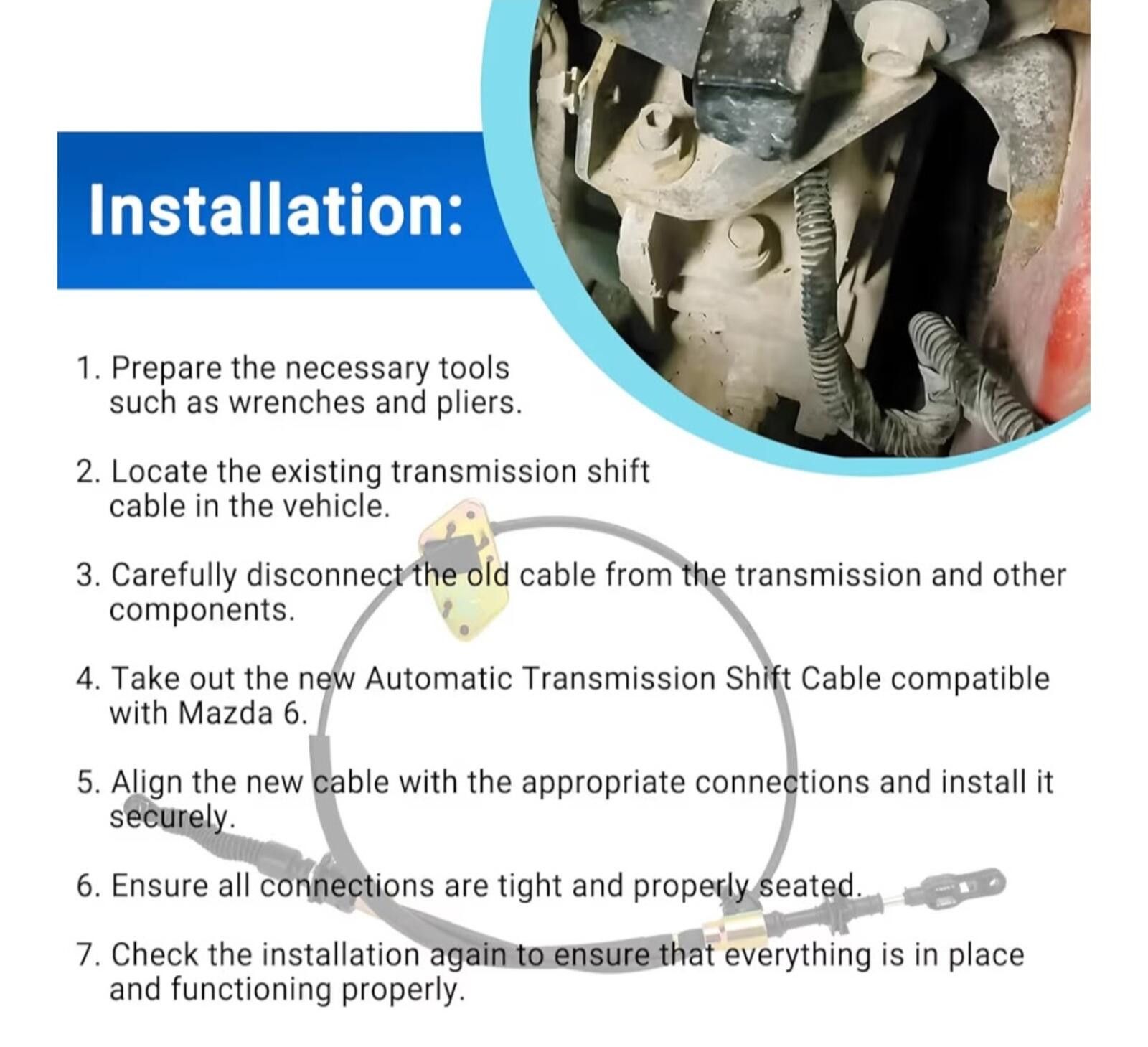 Other Automkt Transmission Shift Cable 06-08 Mazda 6 4CYL Size ONE SIZE - 5 Thumbnail