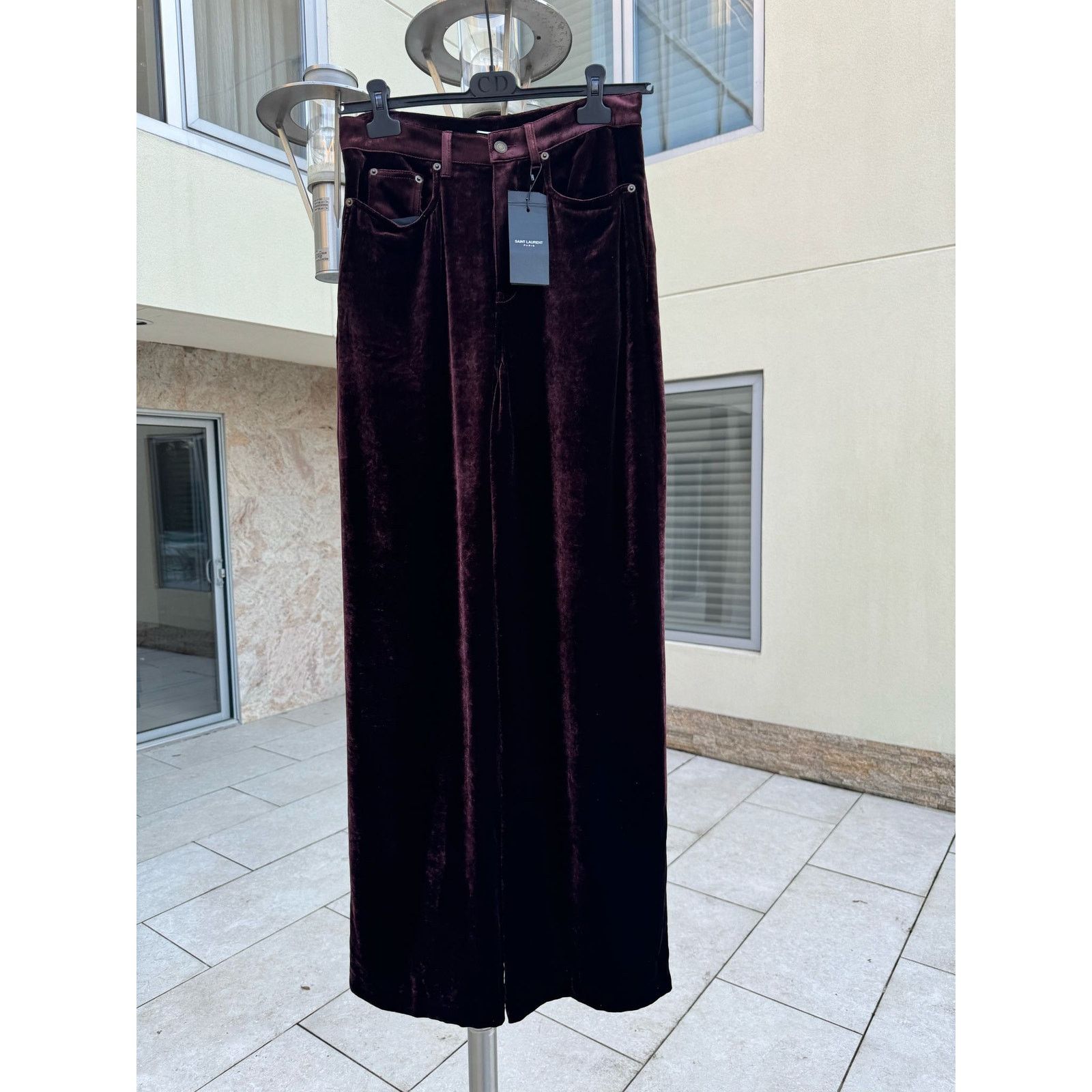 Saint Laurent Paris o1rshd1 Wide Leg Velvet / Velour Pants in Burgundy Size US 32 / EU 48 - 3 Thumbnail