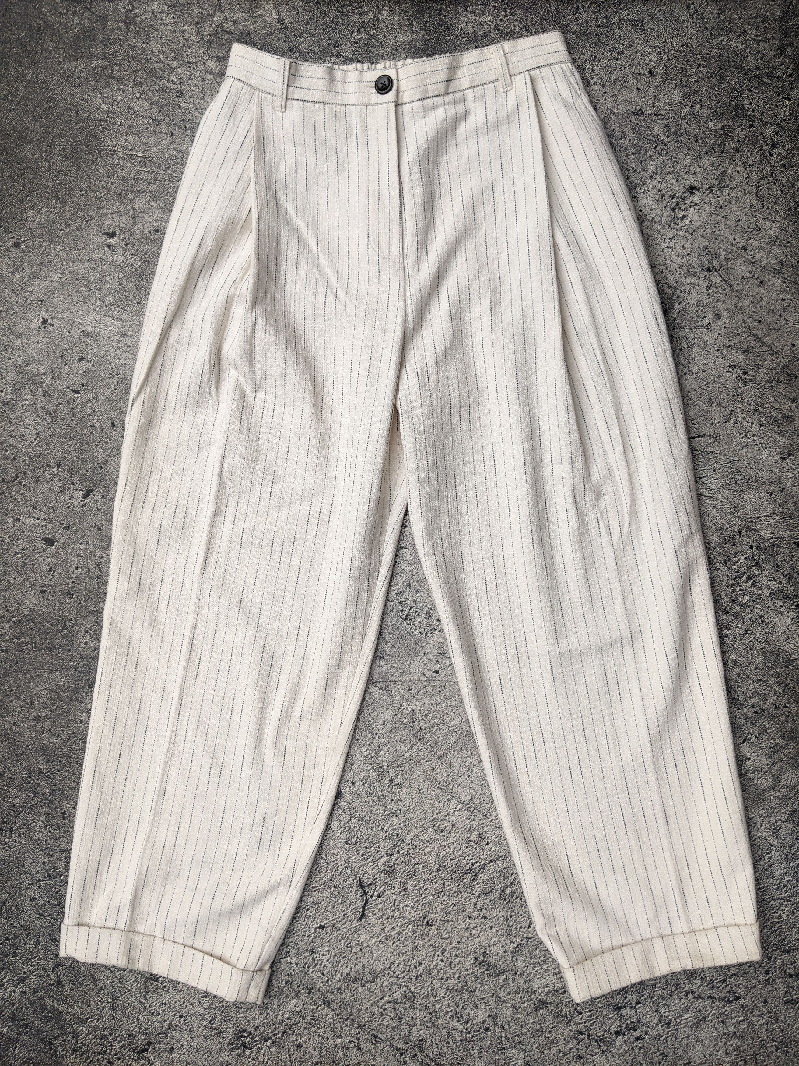 Japanese Brand EENK European Fabric Pin Stripe Pleated Plants Size 30" / US 8 / IT 44 - 1 Thumbnail