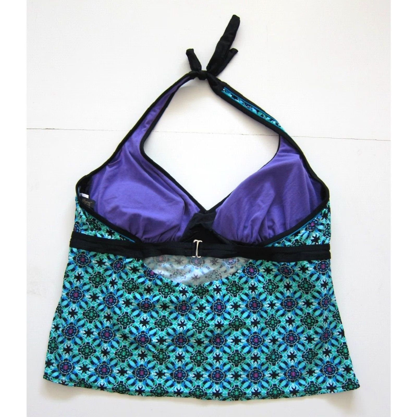 Native VINTAGE Beach Native Green Blue Black Floral Built In Under Wire Bra 44C/42D/40DD Size ONE SIZE - 2 Thumbnail