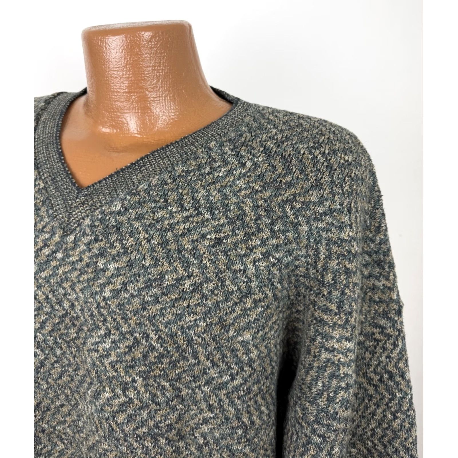 Olive VINTAGE TSR USA Mens XL Chevron Stripe V-Neck Pullover Sweater Size US XL / EU 56 / 4 - 6 Thumbnail