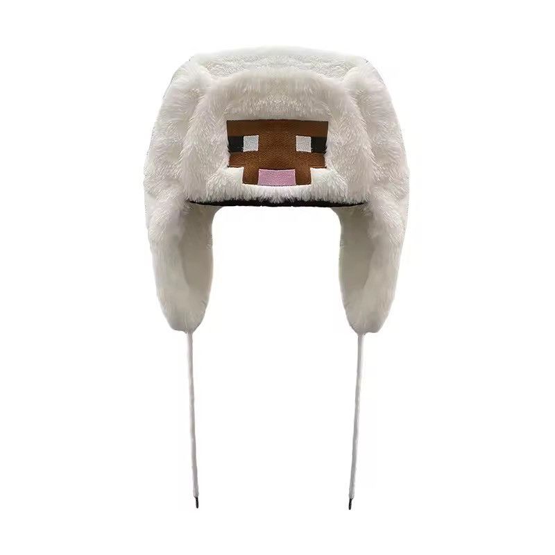Japanese Brand Game Cartoon Minecraft Sheep Ushanka Autumn Winter Warm Hat Size ONE SIZE - 2 Thumbnail