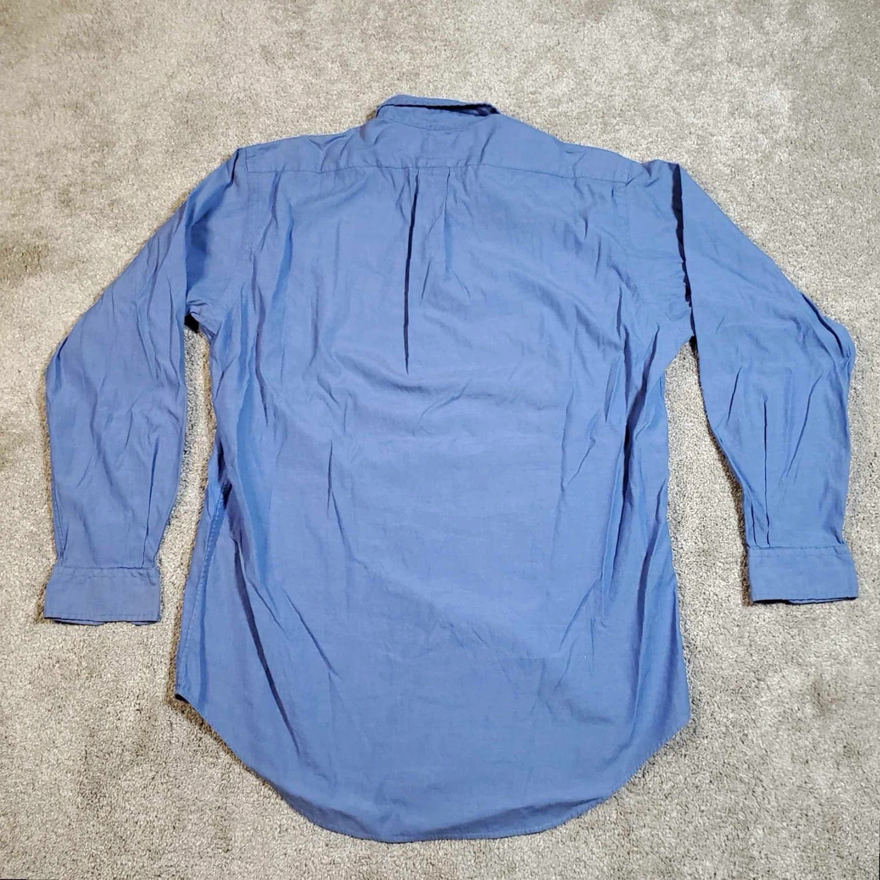 Polo Ralph Lauren VINTAGE Polo Ralph Lauren Button Up Shirt XL Blue Cotton Knit Solid Long Sleeve Men Button-Down Collar 23” Pit - Pit Size US XL / EU 56 / 4 - 6 Thumbnail