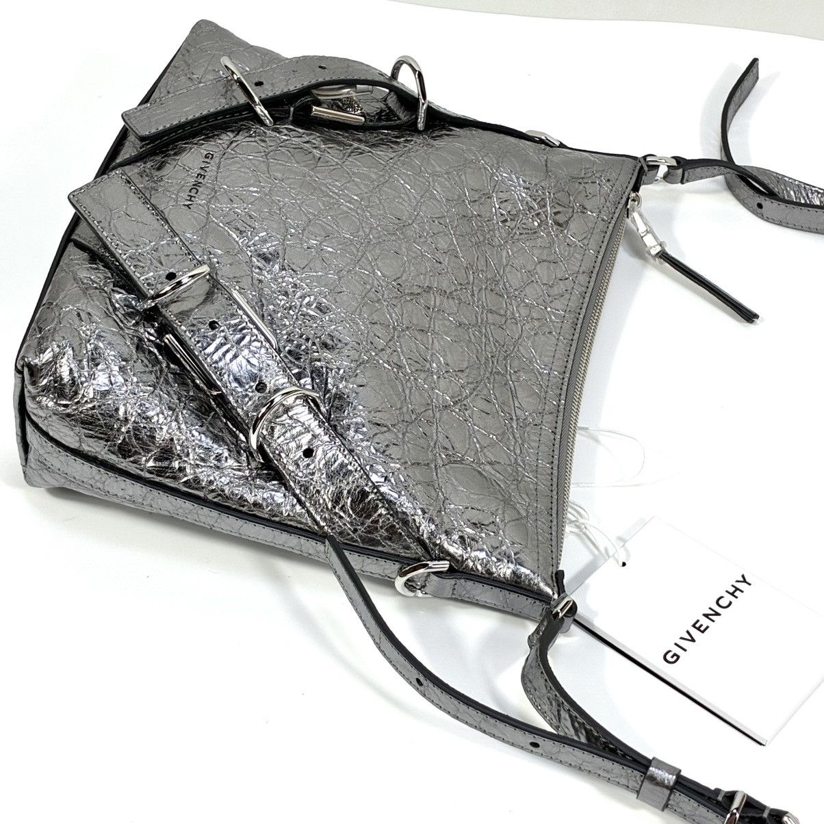 Givenchy Givenchy Small Voyou Laminated Leather Crossbody Bag Silver Size ONE SIZE - 17 Thumbnail