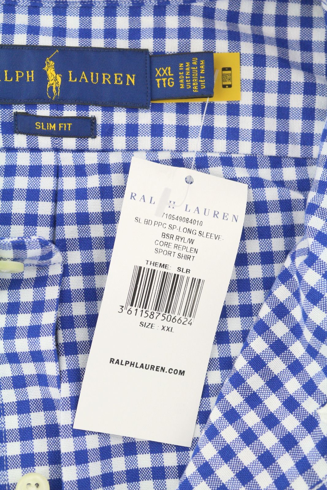 Ralph Lauren CORE REPLEN 2XL Blue Check Button-Down Neck Casual 87008 Size US XXL / EU 58 / 5 - 6 Thumbnail
