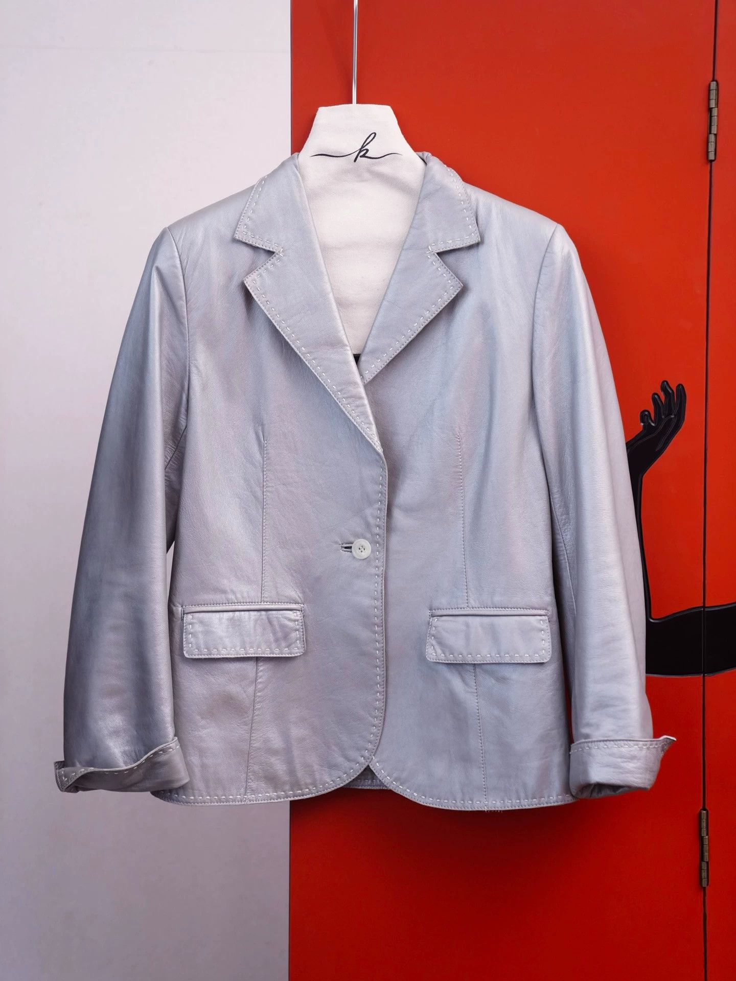Balmain Balmain Silver Lambskin Tailored Blazer S/M Size S / US 4 / IT 40 - 1 Thumbnail