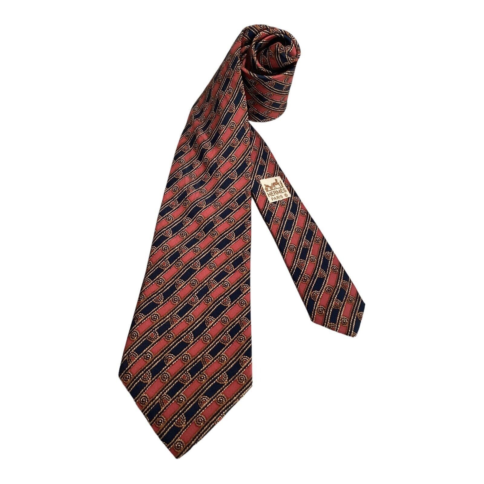 Hermes HERMES Paris 7678 TA Red Striped Luxury Silk Tie France W: 3 Size ONE SIZE - 1 Thumbnail