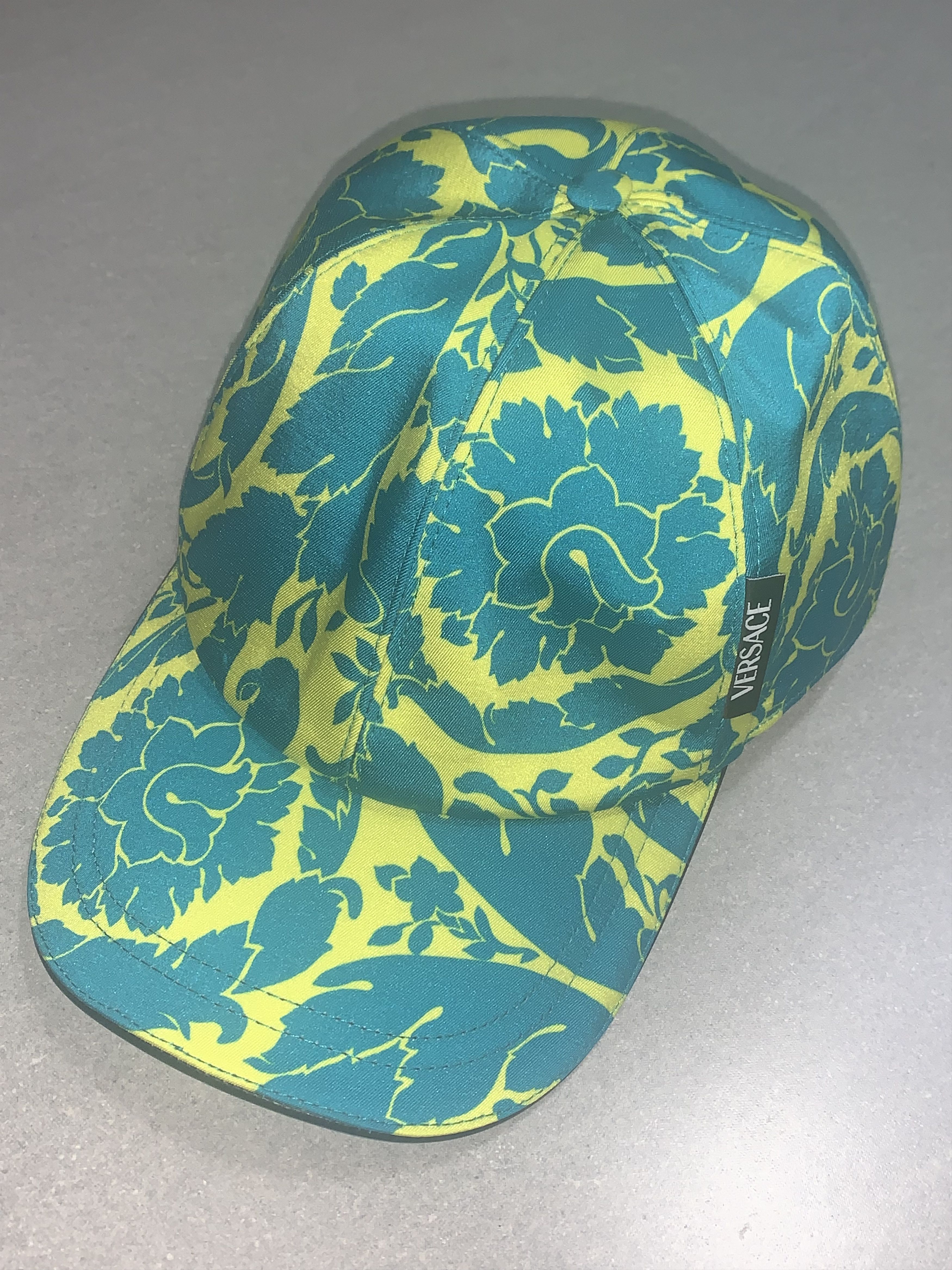 image of Mens Versace Mens Womens Silk Baseball Hat Cap Size 60 in Green Neon Yellow