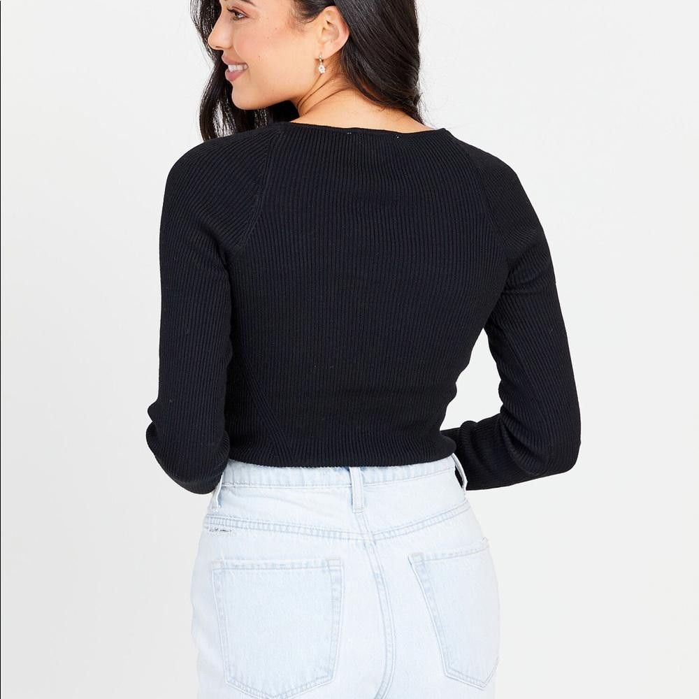 Designer Black Ribbed Sweatheart Neckline Jamie Sweater Size L / US 10 / IT 46 - 2 Thumbnail