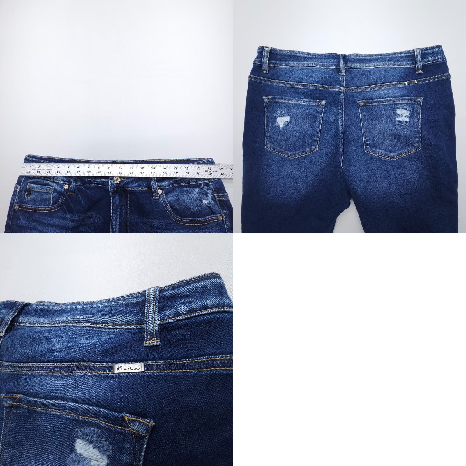 Vintage KanCan Jeans Distressed Mid Rise Ankle Size 16 Dark Wash Denim Blue 5-Pocket Regular Stretch Women Jeans Mens Womens Girls Size 38" / US 16 / IT 52 - 8 Thumbnail