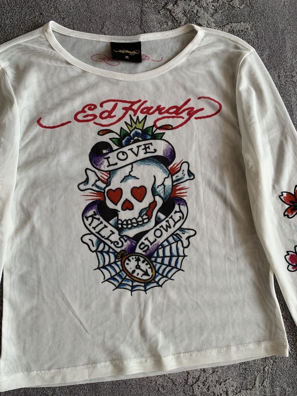 Ed Hardy Women Ed Hardy Skull Roses Mesh Long Sleeve Size M Size M / US 6-8 / IT 42-44 - 4 Thumbnail