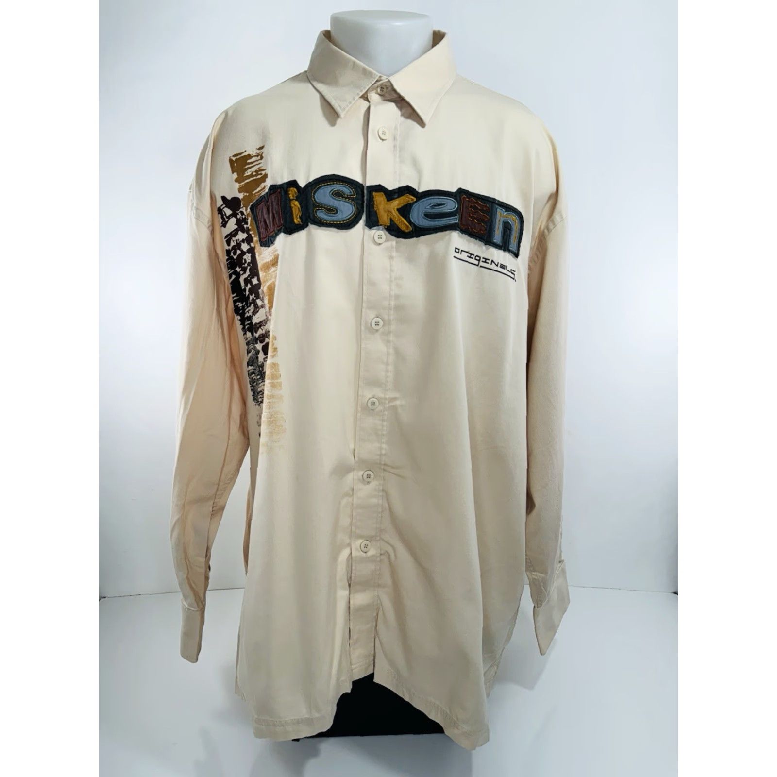 Vintage MISKEEN Mens 3XL Shirt Vintage Embroidered Button-Up Long Sleeve Beige SS Size US XXL / EU 58 / 5 - 2 Thumbnail