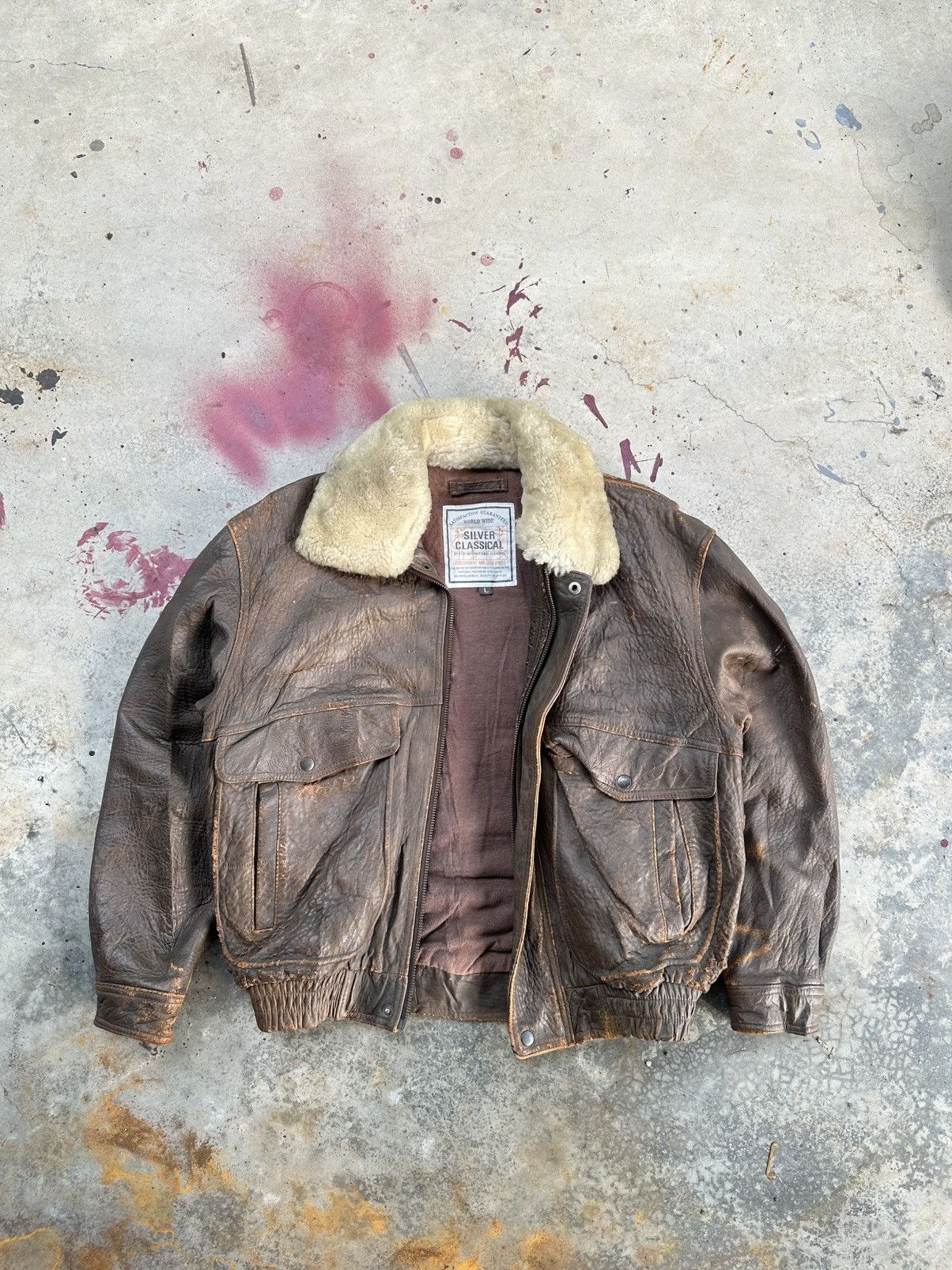 Vintage 👹Vintage THRASHED Aviator Leather Bomber Jacket Size US L / EU 52-54 / 3 - 1 Thumbnail